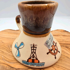 VTG Mariner No Spill Mug New Boat Travel Wide Base Kitsch Anchor Pulley Wheel picture