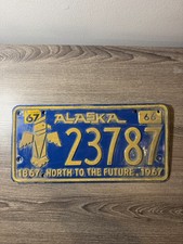 Vintage 1966 1967 Alaska Centennial License Plate Totem Pole Tag 23787 Blue picture