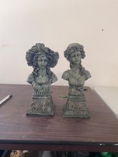 Vintage Pair Large 15 Inch Victorian Lady Busts Resin Art Nouveau Faux Bronze  picture