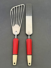 Vintage A&J Curved Batter Beater Spatula/Ecoline Spreader Red Plastic Handle USA picture