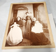 Antique 1890s Victorian Family Portrait Photo 14x11 Large Sepia Women Infants  picture
