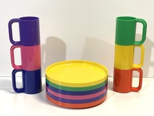 Vintage Heller Rainbow Max Set Of Six Plates And Mugs Massimo Vignelli #1 picture
