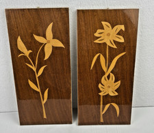 Marquetry Wood Inlay Floral Pictures Set of 2 picture