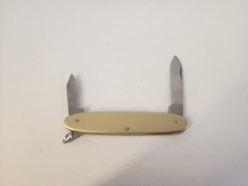 Vintage Wenger Delemont Gold Tone 2 Blade Folding Pocket Knife W/ Key Ring Rare picture