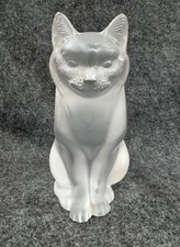 LALIQUE Frosted Crystal “Chat Assis” Sitting Cat Sculpture ~ Signed ~ France picture