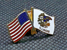 VTG USA ILLINOIS FRIENDSHIP CROSSED FLAGS LAPEL PIN COUNTRY PIN picture