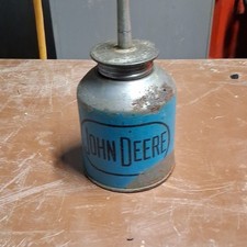 Vintage Blue John Deere Tractor Tin Oil Can Thumb Squirt Oiler Blue Paint picture