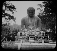 ANTIQUE Magic Lantern Slide THE GREAT BUDDHA OF KAMAKURA C1890 PHOTO JAPAN picture