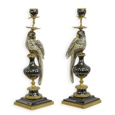 48 CM HUGE PAIR OF BRONZE MOUNTED PORCELAIN PARROT CANDLE HOLDER NEW Candlestick picture