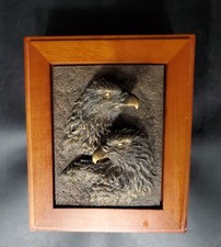Vintage 3D Sculpture Eagles Lefton? Bronze/Copper Solid Wood Felted Box  picture