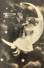 Arcade Fantasy Paper Moon Couple in Sunday Best RPPC Photo Postcard COPY picture