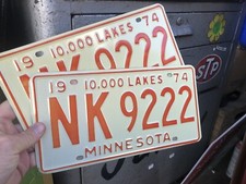 Vintage License Plates Pair 1974 Minnesota Car NK 9222 Automobile Tags NOS picture