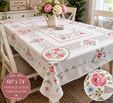 Vintage Style Floral Tablecloth 60x74 Pink Blue Roses Openwork Cottagecore picture