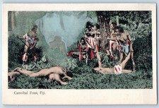 Fiji Postcard Scene of Tribal Man in the Forest Cannibal Feast c1910 Antique picture