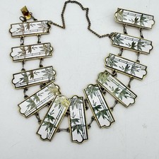 Vtg Japanese Cloisonné  Bamboo Bracelet Inlay Link Panel Read picture