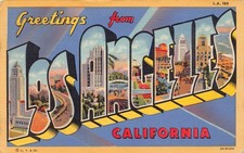 1944 Los Angeles California Greetings From Large Letter 6A-H1000 Linen Postcard picture