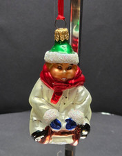 Christopher Radko Here I Go 96-186-1 Child Sled Glass Ornament 1996 Vintage picture