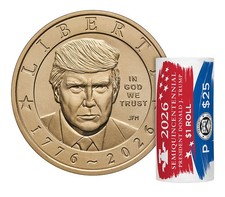 Semiquincentennial President Donald J Trump 2026 $1 Coin 25 ROLL FREE SHPPING picture