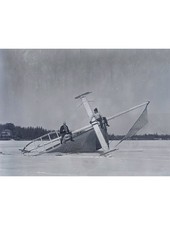 1920s Capsized Ice Yacht Boat Accident Stern Steerer Frozen Lake Glass Negative picture
