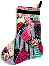 COMPLETED Victorian Crazy Quilt Needlepoint Christmas Stocking Finished picture