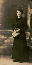 Antique 1910s 1920s Young Woman Holding Book Studio Portrait RPPC Postcard picture