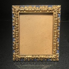 Vintage Italian Carved Wood Picture Frame 14K Gold Leaf Blue Florentine Mini picture