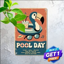 Vintage Swimming Pool Poster Sign Summer Beach Vacation Tin Metal Plaque picture