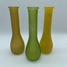 Vintage Frosted Glass Vases 9” Set Of 3 *Green has some marks on one side picture