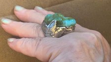 Zuni attr Leekya Deyuse & Dan Simplicio Carved Frog Fetish  Ring w Leaves Size 7 picture