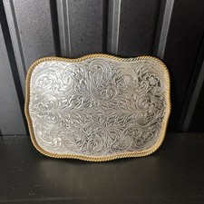 Vtg Authentic Montana Silversmith Buckle Scroll Engraving German Silver Cowboy picture