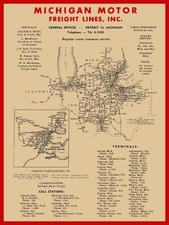 1950 Detroit Michigan Motor Freight Lines Route Map New Sign: 24x30