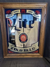 VTG 1980 Miller Lite Beer Advertising Mirror Oak Wood Frame Bar Sign 22.5 x 28.5 picture