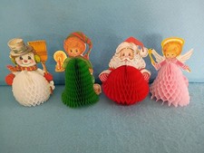Vtg Beistle Honeycomb Paper 1980 Tabletop Christmas Decor Lot Of 4 Santa Elf picture
