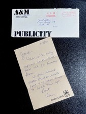 Vintage 1981 A&M Records Dennis Brown Handwritten Note & Envelope Lot picture