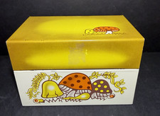 Vintage 1970s MERRY MUSHROOM Tin Recipe File Box Mustard by Syndicate Mfg Co picture