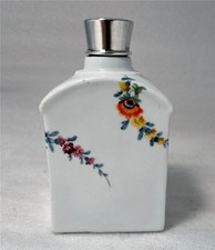 Antique Porcelain German Tea Caddy Hand Painted w/Silver Lid Meissen late 1700s picture