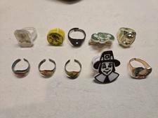 10 Vintage Premium Rings,Tin Santa Claus,Fairy,Plastic Pilgrim,Dog,Roman Soldier picture