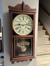 Vintage Large Wooden Regulator Wall Clock Chime Pendulum Untested picture