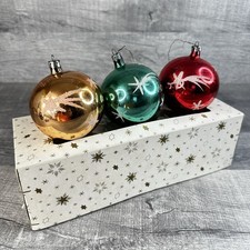 Vintage Mercury Glass Xmas Ornaments 3in Stenciled Shooting Star Boxed Lot of 3 picture