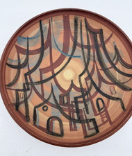 Vintage Mid Century Israeli Studio Art Pottery Bowl Wall Plaque Signed Hanna 10