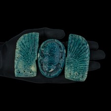Rare Authentic Ancient Egyptian Rare Winged Scarab Stone Amulet Figure BC picture