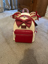 Loungefly Disney Minnie Mouse Mini Backpack White/Red Polka Dot Bow Zip Pocket picture