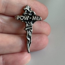 POW MIA Cross Pewter Lapel Pin Prisoner of War Remembrance Vintage picture