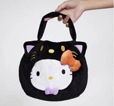 Sanrio Hello Kitty Black Cat Plush Handbag Purse w/ Handle Orange Purple Bows picture