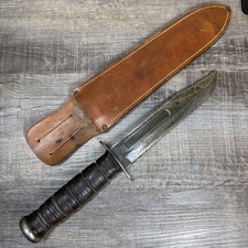 Vtg Early Kabar WW2 USMC US Marines Combat Fighting Knife Leather Sheath KA-BAR picture