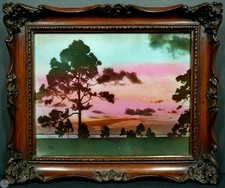 Antique E. G. Barnhill Landscape Hand-Painted Glass Photograph “Florida Sunset” picture