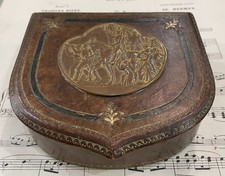 Rare Antique French Joan of Arc Bronze Leather Jewelry Box Signed Lenoir c1920 picture