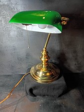 Vintage 1970s Emerald Green Banker's Lamp Mint Condition Brass & Glass Flawless picture