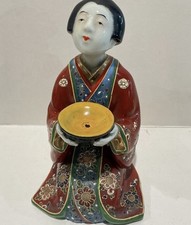 Antique Japanese Kutani-Style Kneeling Geisha Incense Burner Moriage Porcelain picture