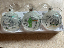 Vintage Hand Painted Frosted Glass Christmas Ornament House Santa Sleigh picture